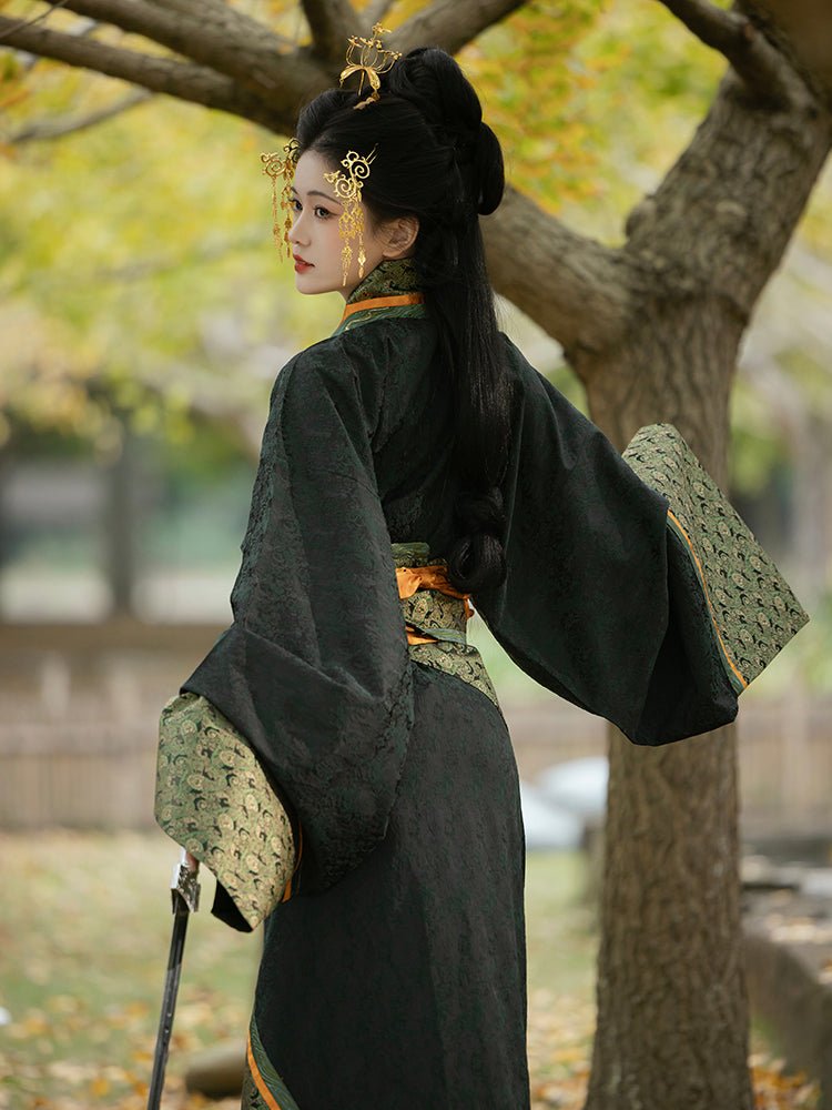 Chinese Qin Han dynasties black quju robe warring states period hanfu - Jianxi Hanfu