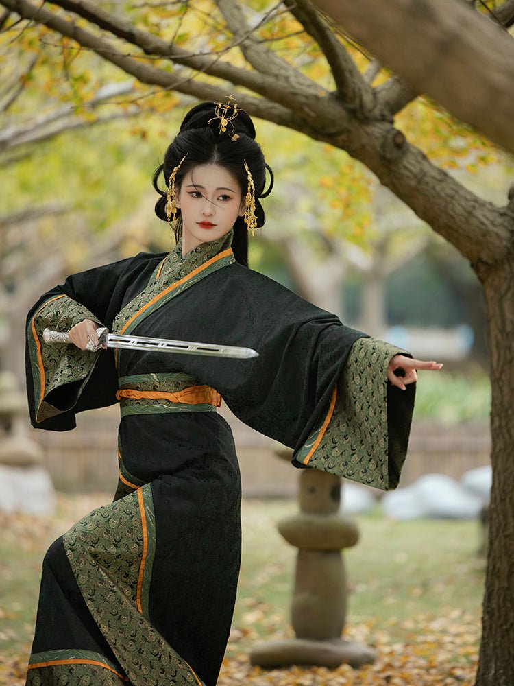 qin han dynasties women's black quju robe warring states period hanfu - Jianxi Hanfu
