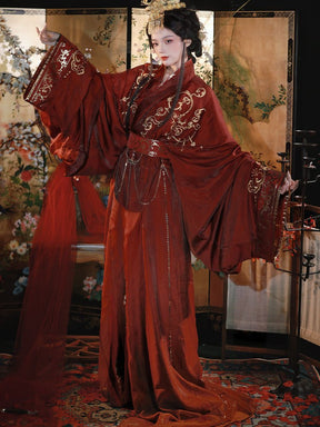 warring state period women's hanfu red robe - Jianxi Hanfu