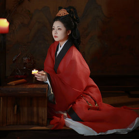 red robe Chinese warring state period women's summer robe-Jianxi Hanfu