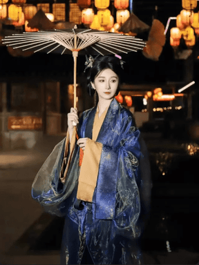 blue robe chinese traditional hanfu clothes-Jianxi Hanfu
