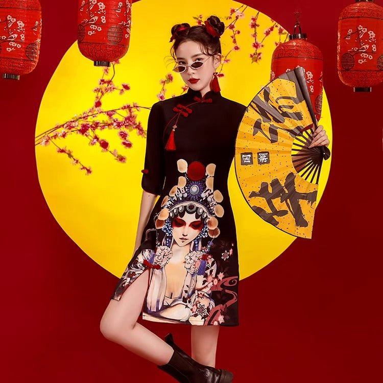 Qipao Cheongsam Dress - Beijing Opera - Jianxi Hanfu