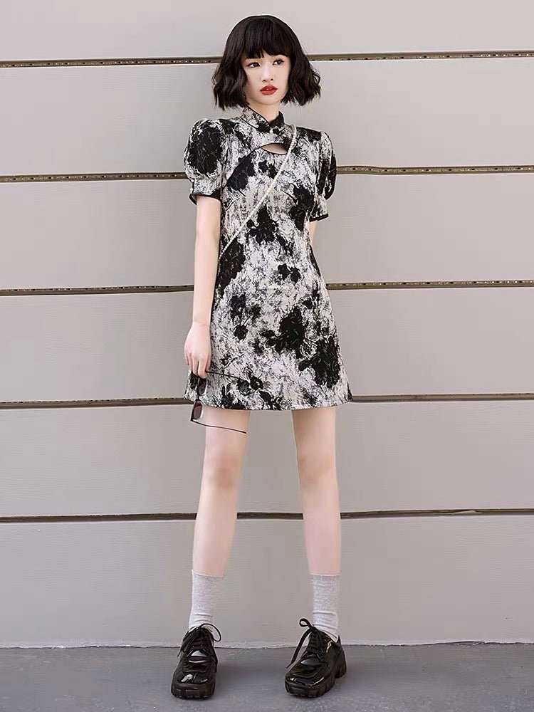 Qipao Cheongsam Dress - Black Rose - Jianxi Hanfu