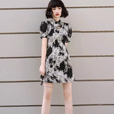 Qipao Cheongsam Dress - Black Rose - Jianxi Hanfu