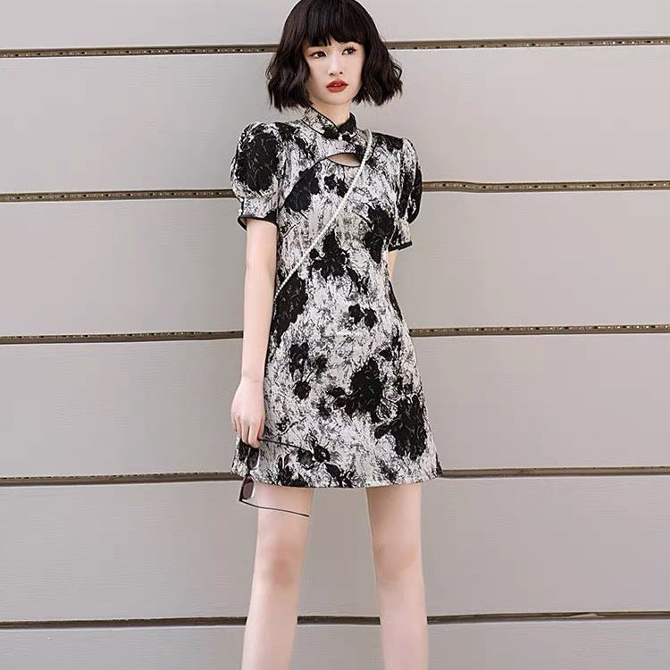 Qipao Cheongsam Dress - Black Rose - Jianxi Hanfu