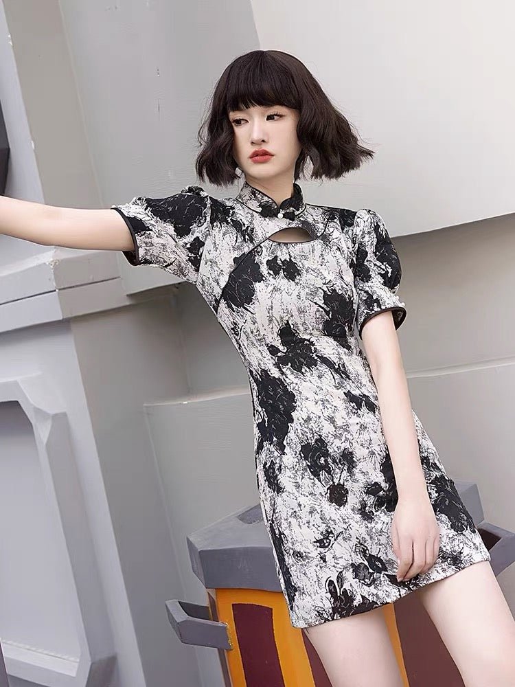 Qipao Cheongsam Dress - Black Rose - Jianxi Hanfu