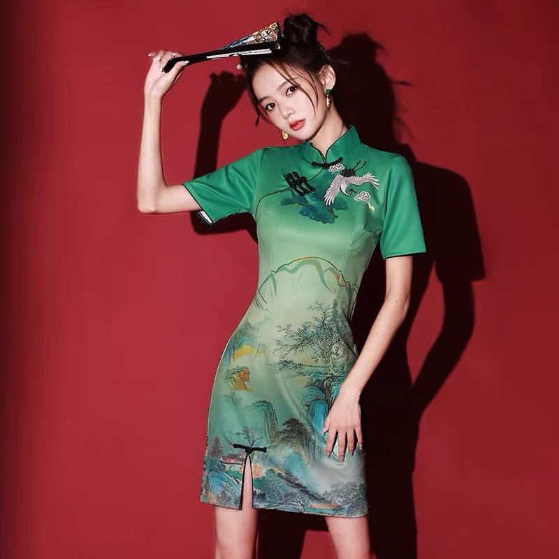 Qipao Cheongsam Dress - Landscape - Jianxi Hanfu