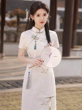 new chinese style women's white cheongsam dress - Jianxi Hanfu