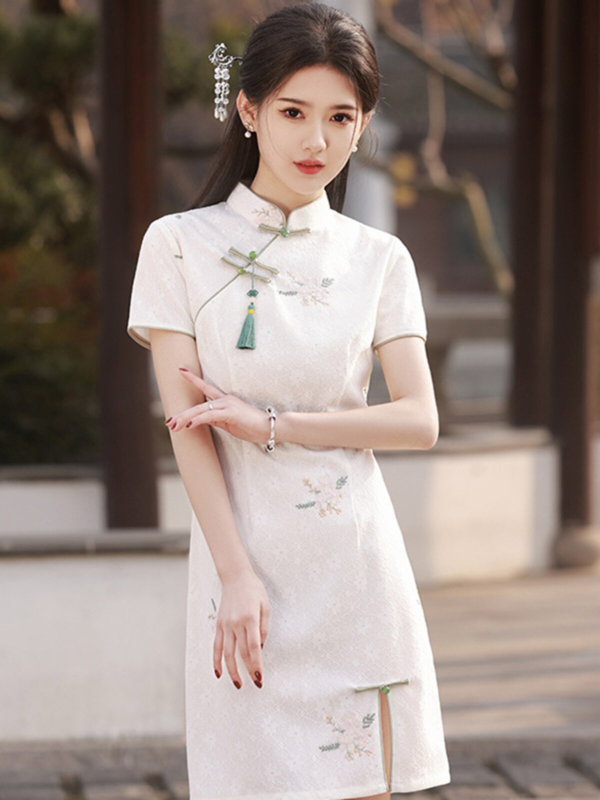 modern hanfu women's white qipao dress - Jianxi Hanfu