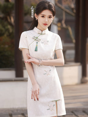 modern hanfu women's white qipao dress - Jianxi Hanfu