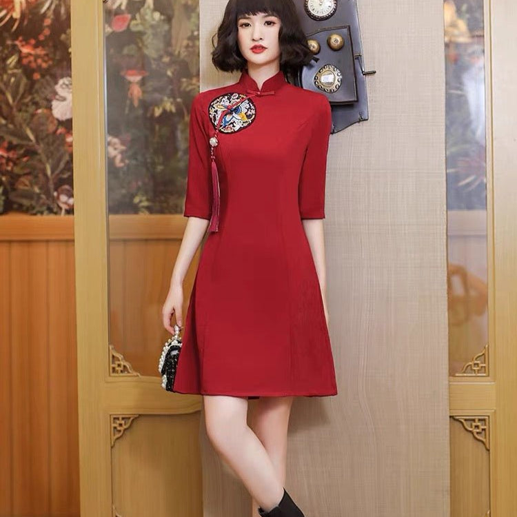 Red Qipao Cheongsam Dress - Jianxi Hanfu