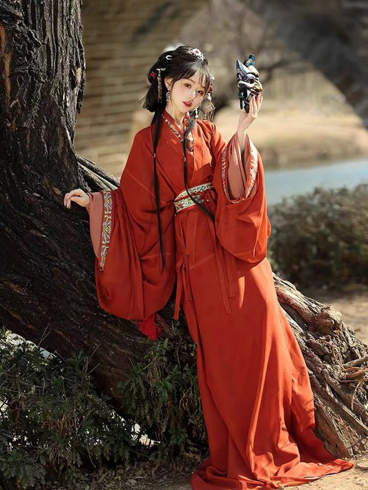 red chinese robe warring state Period clothing-Jianxi Hanfu