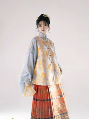 blue girls mamian skirt spring dress-Jianxi Hanfu