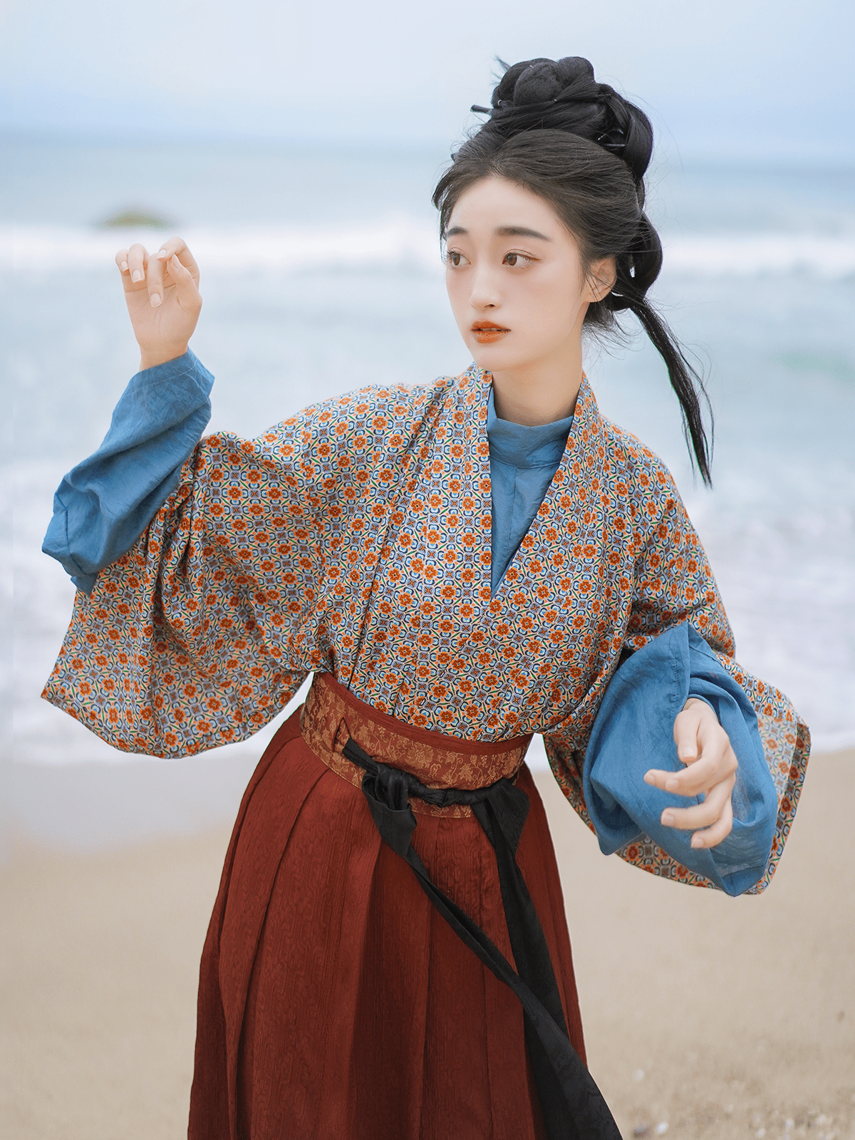 northern wei dyansty women's blue hanfu shirt- Jianxi Hanfu
