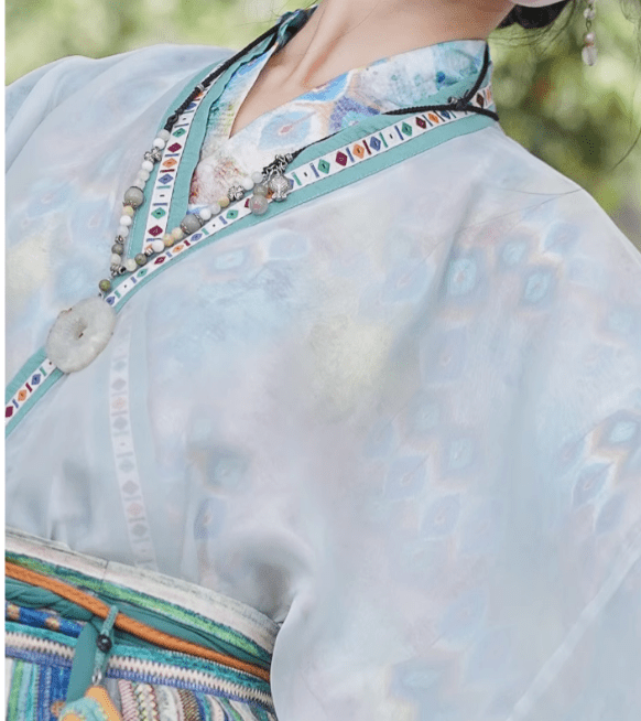 blue shirt women's cross collar hanfu - Jianxi Hanfu