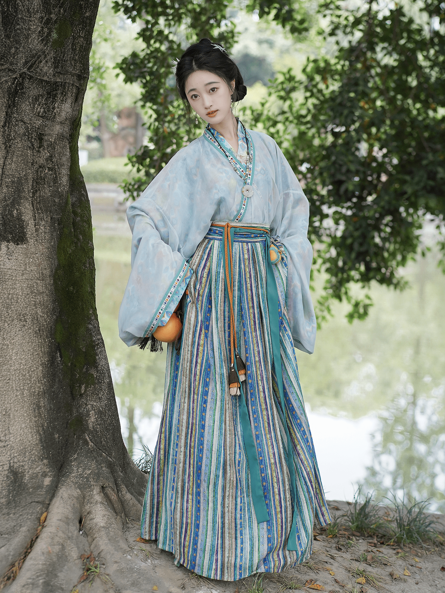 women's northern wei dynasty clothing blue shirt - Jianxi Hanfu