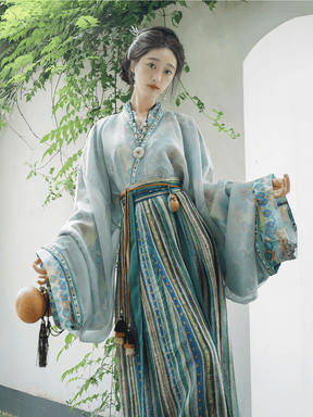women's northern wei dynasty clothing blue cross collar shirt - Jianxi Hanfu