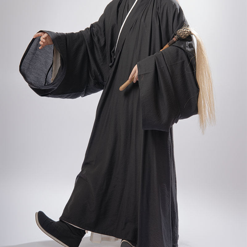 men's hanfu cloth black cross collar robe - Jianxi Hanfu