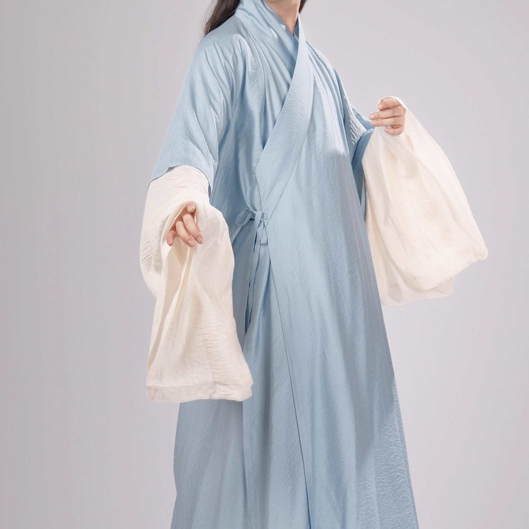 song dynasty men's hanfu cloth blue cross collar robe - Jianxi Hanfu