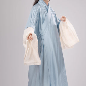 song dynasty men's hanfu cloth blue cross collar robe - Jianxi Hanfu