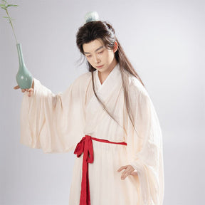 men's hanfu cloth white cross collar robe - Jianxi Hanfu