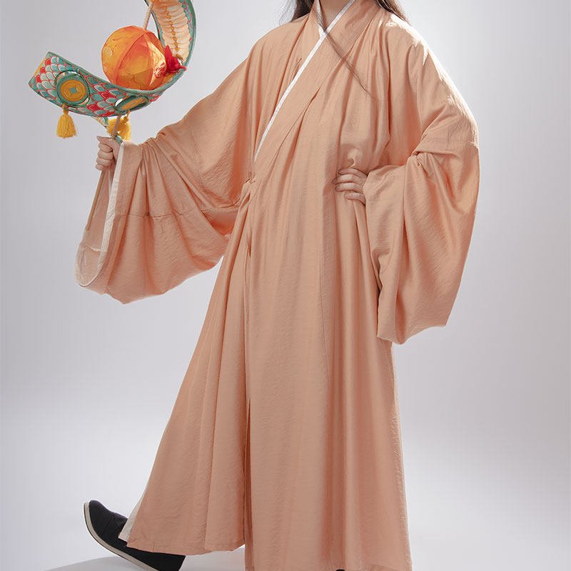 men's hanfu cloth orange cross collar robe - Jianxi Hanfu