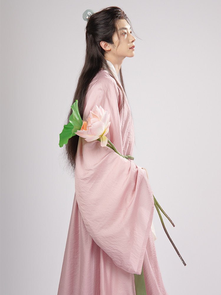 song dynasty cloth shoes men's hanfu pink robe clothes - Jianxi Hanfu
