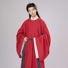 song dynasty cloth shoes men's hanfu red robe wedding clothes - Jianxi Hanfu