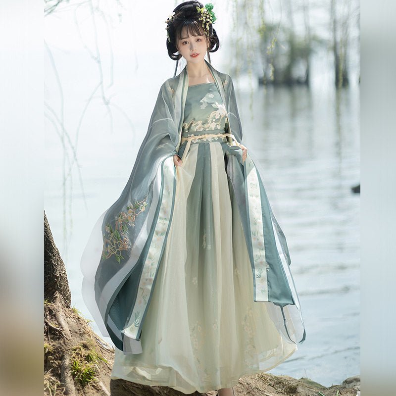 chinese song dynasty cloth shoes spring dress green ruqun dress - Jianxi Hanfu