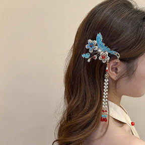 Song Dynasty Enamel - Inlaid Hairpin with Pearl Tassels - Jianxi Hanfu