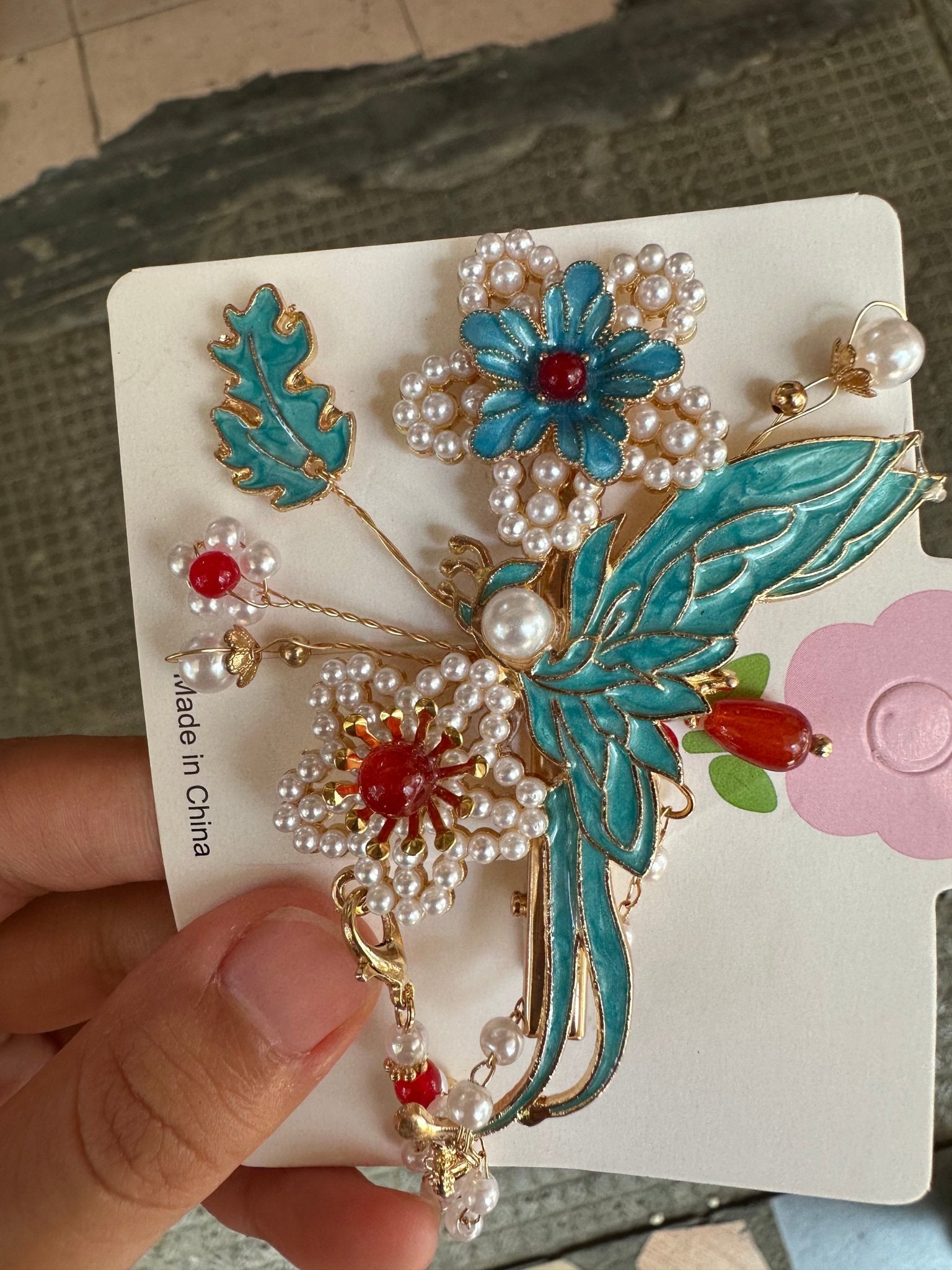 Song Dynasty Enamel - Inlaid Hairpin with Pearl Tassels - Jianxi Hanfu