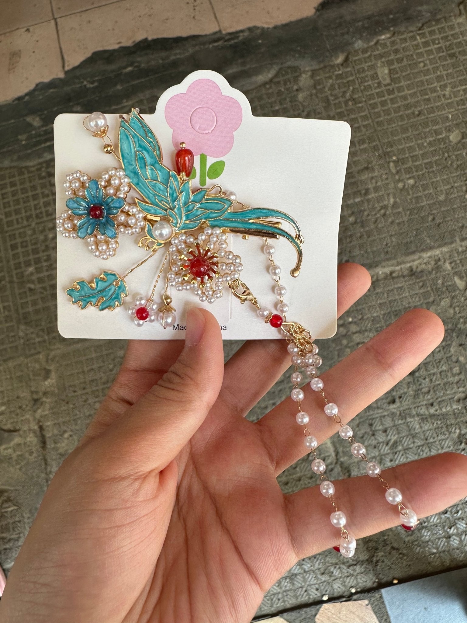 Song Dynasty Enamel - Inlaid Hairpin with Pearl Tassels - Jianxi Hanfu