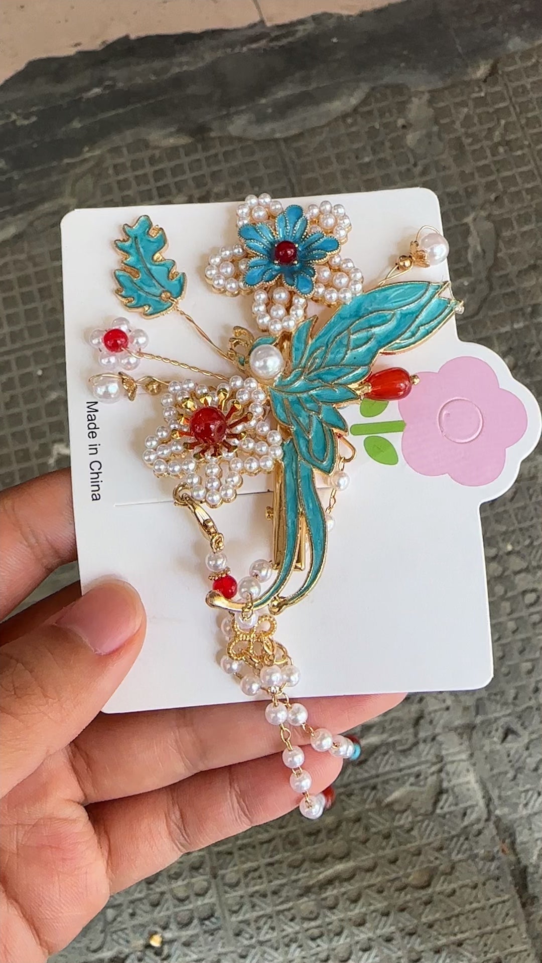 Song Dynasty Enamel - Inlaid Hairpin with Pearl Tassels - Jianxi Hanfu