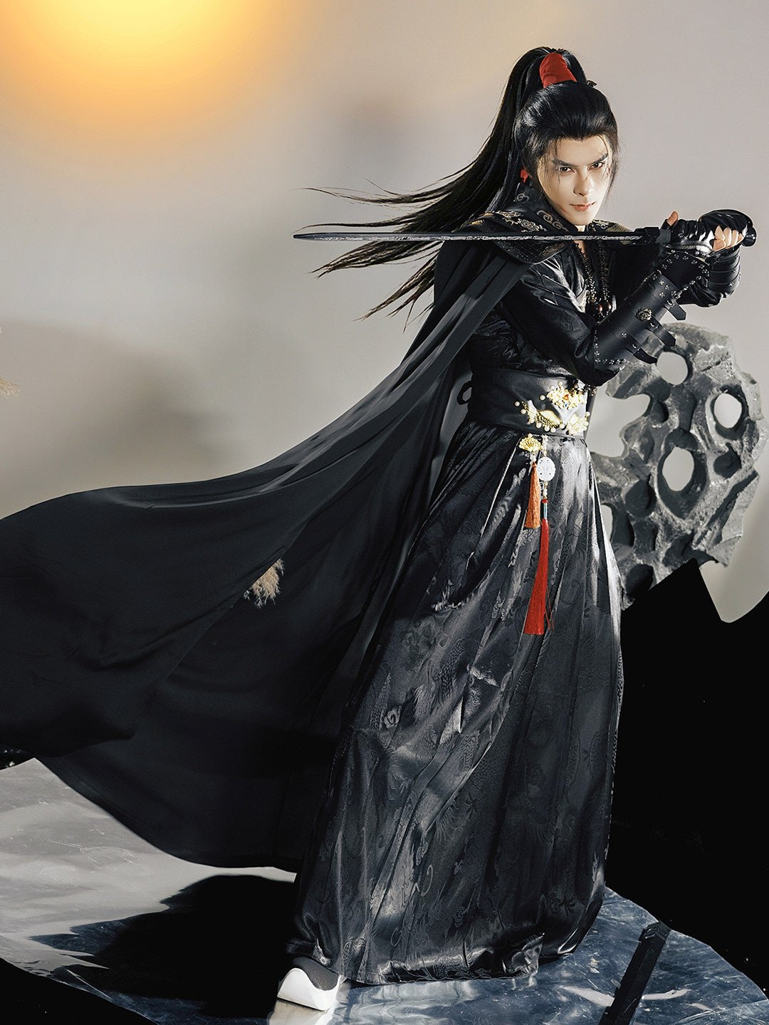 chinese song dynasty men's wuxia costume black cloak hanfu - Jianxi Hanfu