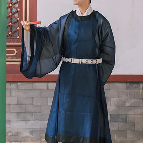 song dynasty men's hanfu dark blue lanshan robe - Jianxi Hanfu