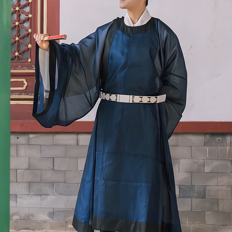 song dynasty men's hanfu dark blue lanshan robe - Jianxi Hanfu