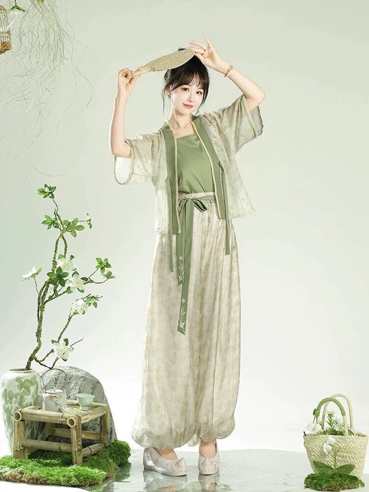 song dynasty women's summer hanfu cloth green trousers- Jianxi Hanfu