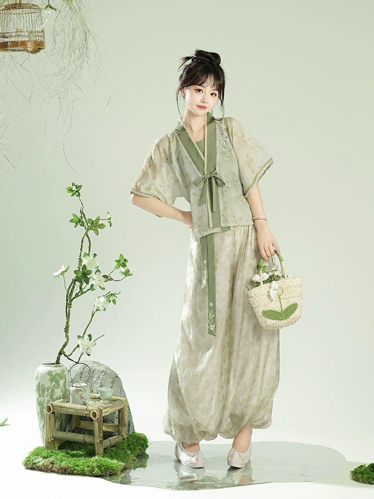 song dynasty women's summer hanfu cloth green beizi shirt- Jianxi Hanfu