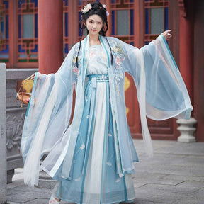 chinese song dynasty women's plus size hanfu blue ruqun dress - Jianxi Hanfu