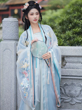 song dyansty women's plus size hanfu blue daxiushan shirt - Jianxi Hanfu