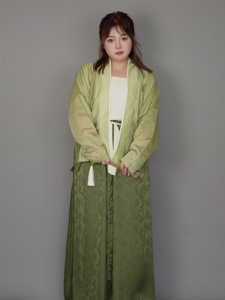 chinese song dynasty cloth women's summer plus size shoes green duijin shirt - Jianxi Hanfu