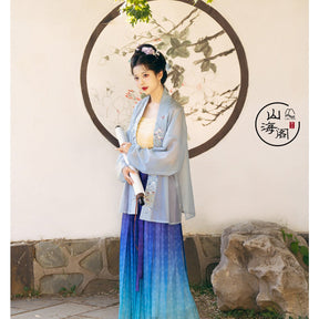 song dynasty women's summer plus size hanfu blue duijin beizi shirt - Jianxi Hanfu