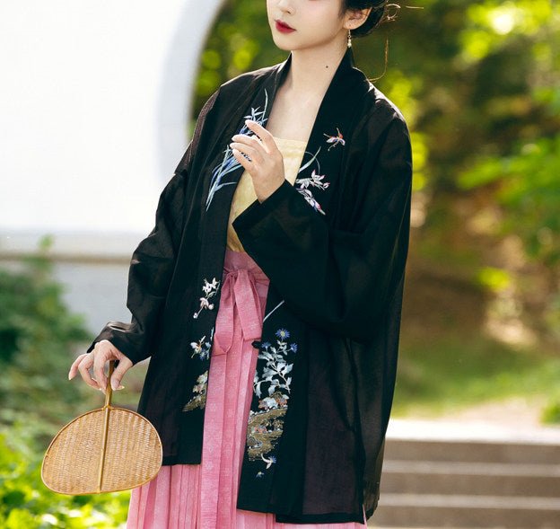 song dynasty women's plus size black duijin beizi shirt - Jianxi Hanfu