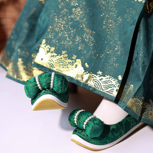 green shoes ming dynasty fashion hanfu shoes - Jianxi Hanfu