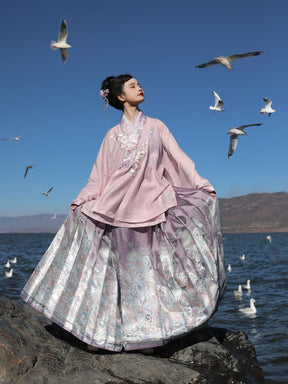 pink hanfu dress mamian skirt ming dynasty girls clothes-Jianxi Hanfu
