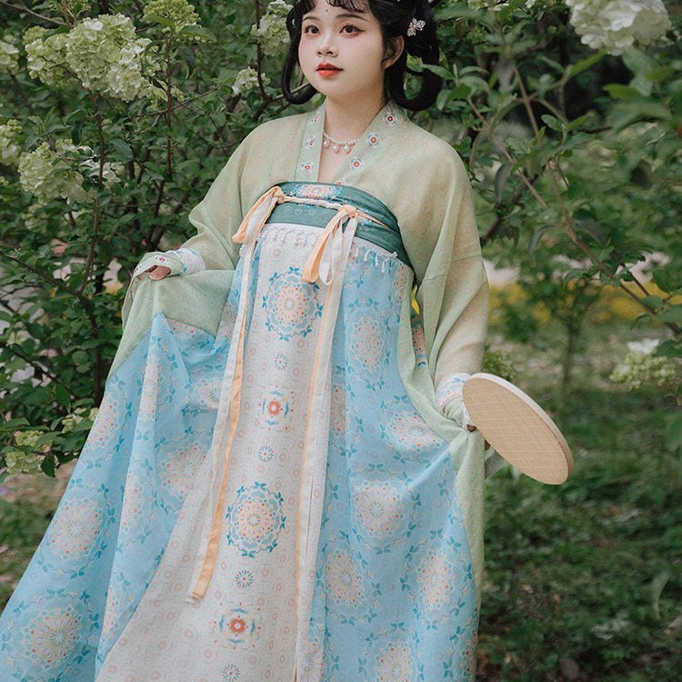 women's tang dynasty summer plus size blue hanfu ruqun dress - Jianxi Hanfu