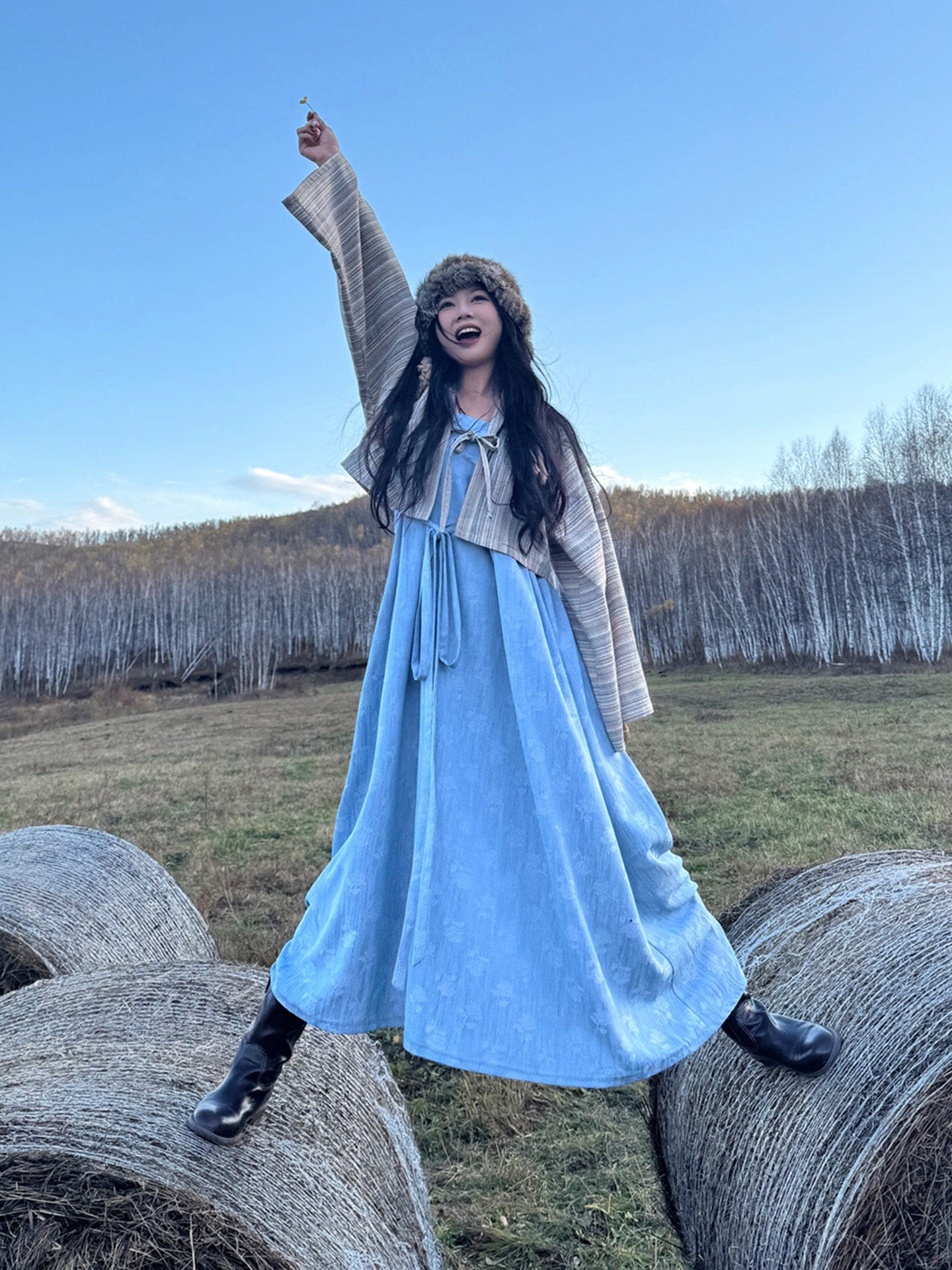 chinese style women's autumn oversized blue camisole ruqun dress - Jianxi Hanfu