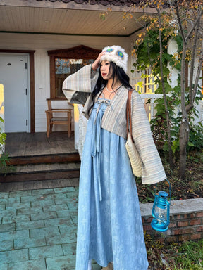 chinese tang dynasty women's spring plus size blue ruqun dress - Jianxi Hanfu