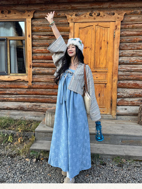 chinese style women's autumn oversized blue shirt - Jianxi Hanfu