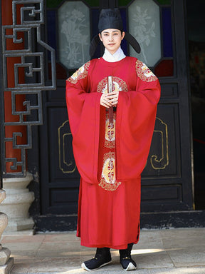 song dynasty cloth shoes men's red wedding hanfu robe - Jianxi Hanfu
